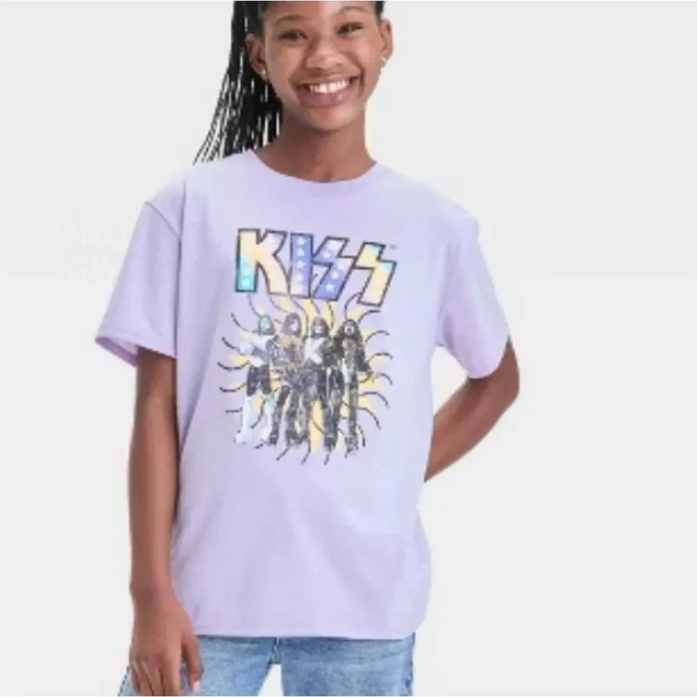 Kiss Kids Graphic T-Shirt Light Purple Oversized Band Tee New With Retail Tags